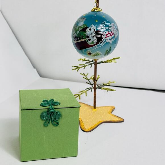 Pier 1 Li Bien 2009 Glass Ornament Santa Sleigh Reindeer Ho Ho Ho Inside Painted - Picture 1 of 12